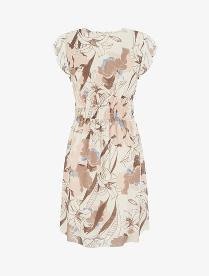 Robe mi-longue imprimé grandes fleurs à boucle - Marron - 2