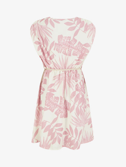 Robe mi-longue sans manches imprimé tropical - Rose - 2