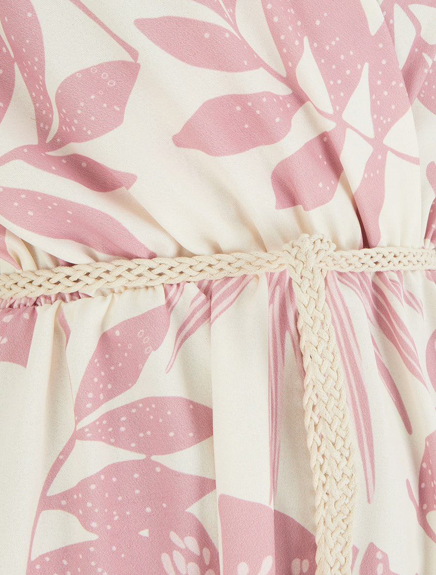Robe mi-longue sans manches imprimé tropical - Rose - 3