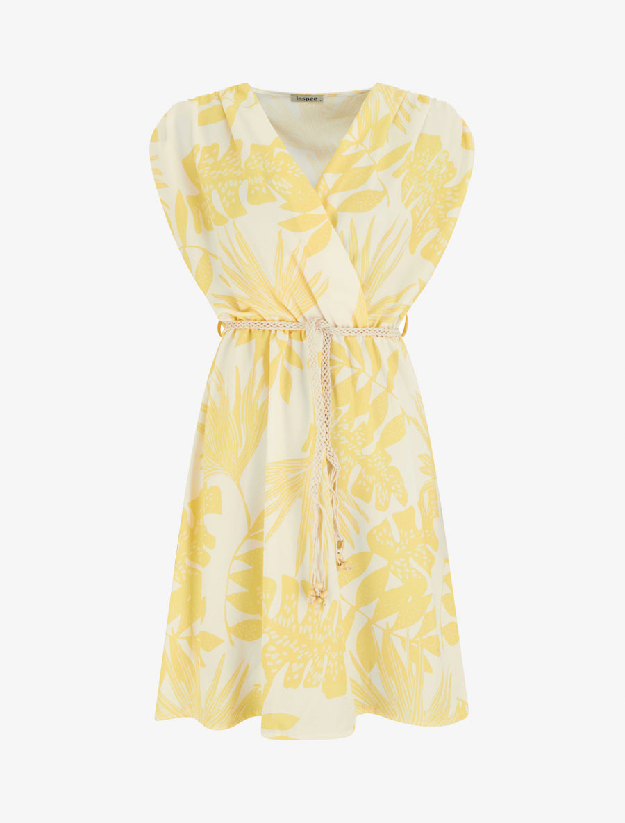 Robe mi-longue sans manches imprimé tropical - Jaune - 1