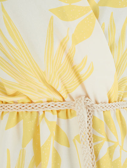 Robe mi-longue sans manches imprimé tropical - Jaune - 3