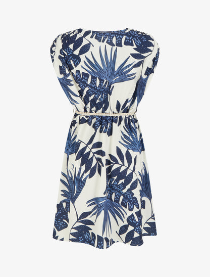 Robe mi-longue sans manches imprimé tropical - Marine - 2