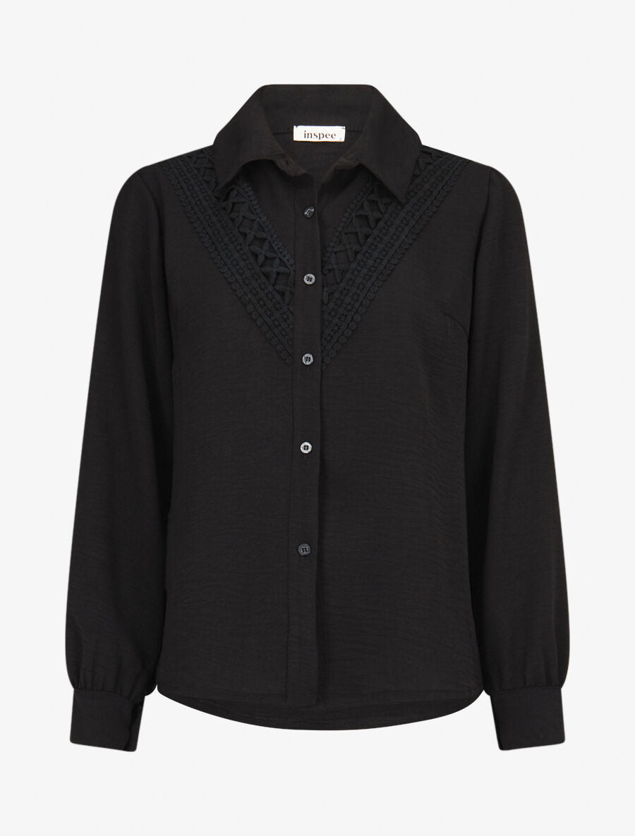 Chemise fluide à empiècement en crochet - Noir - 1