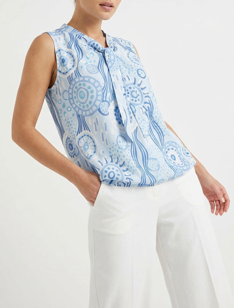 Mouwloze top met grafische print - Lichtblauw