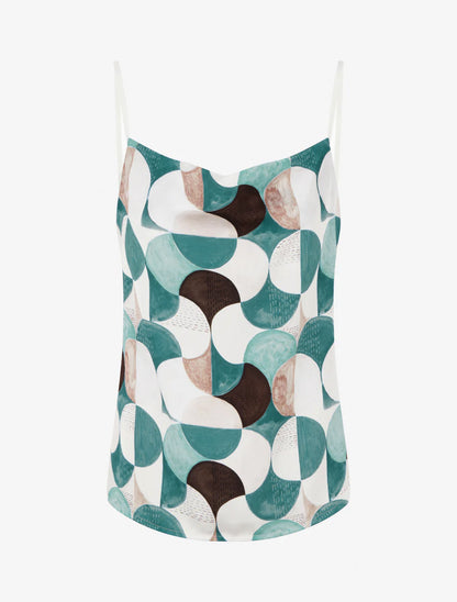 Retro bedrukt satijnen hemdje - Eendenblauw