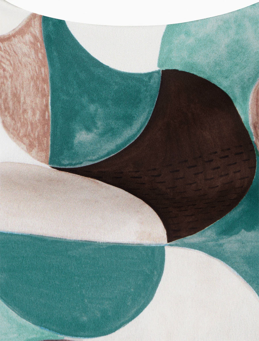 Retro bedrukt satijnen hemdje - Eendenblauw