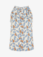 Top satiné sans manches imprimé feuilles - Bleu ciel - 1