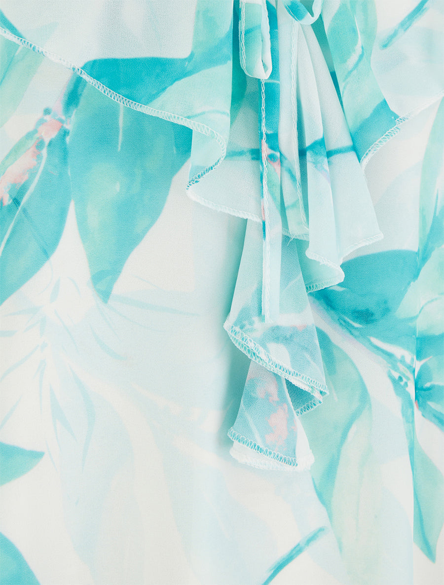 Caraco à col V volanté imprimé floral - Turquoise - 3