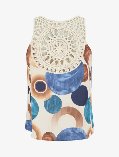 Top imprimé graphique à empiècement en crochet - Bleu foncé - 2