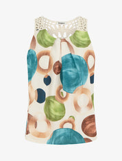 Top imprimé graphique à empiècement en crochet - Bleu canard - 1