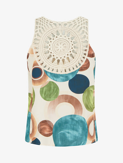 Top imprimé graphique à empiècement en crochet - Bleu canard - 2