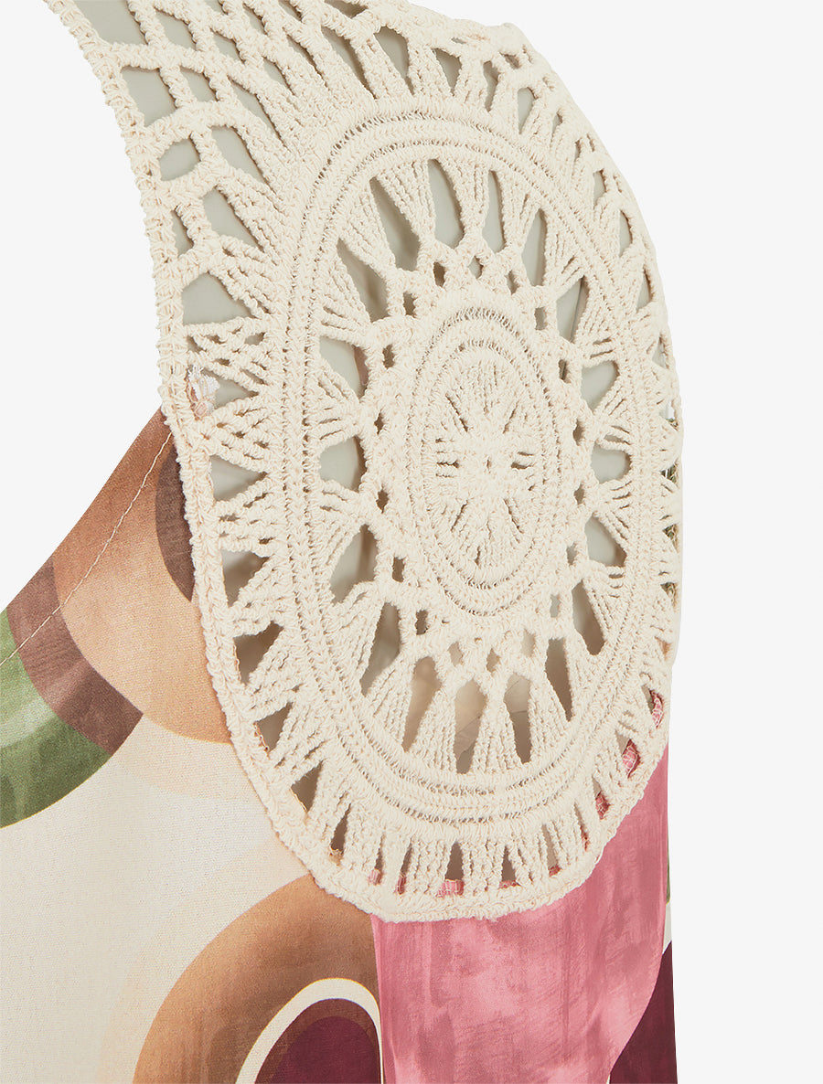 Top imprimé graphique à empiècement en crochet - Rose - 3