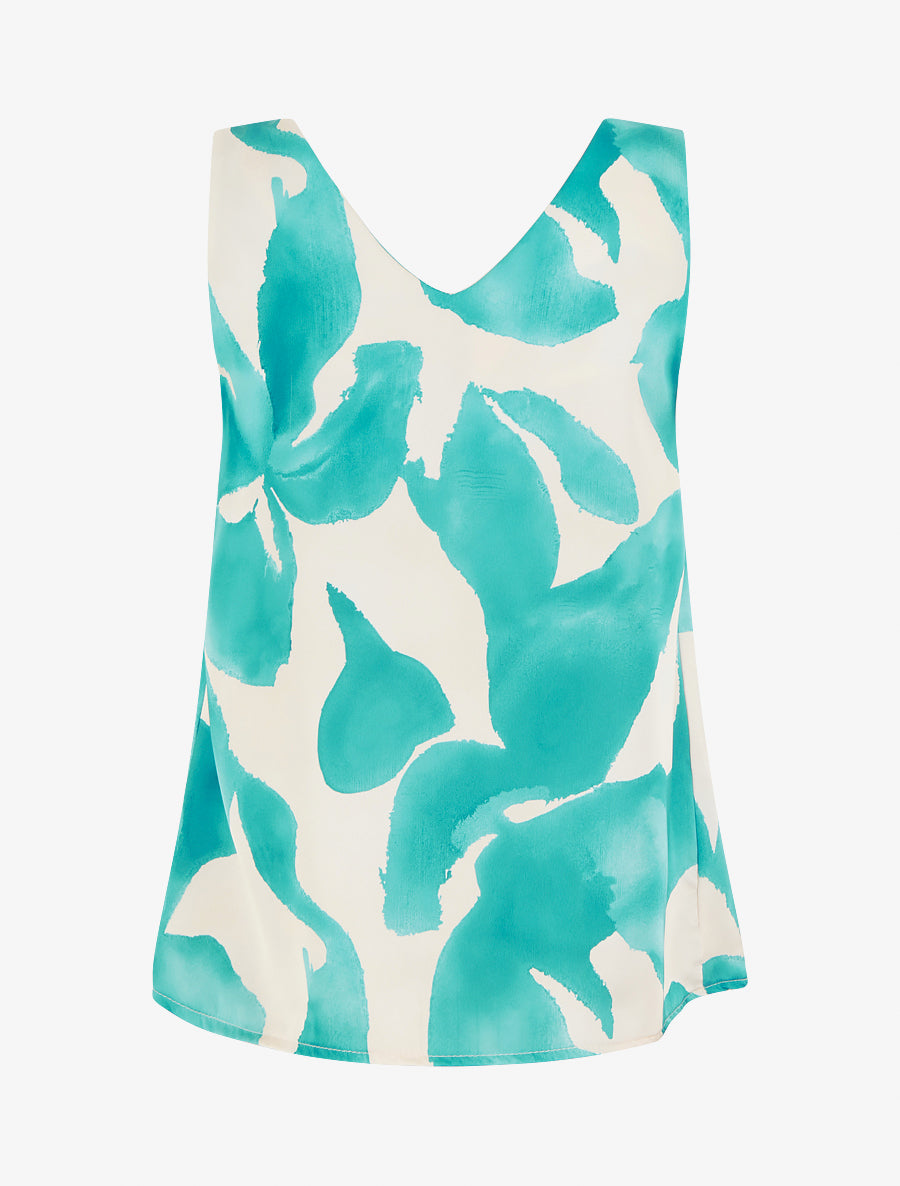 Top satiné imprimé fantaisie à bretelles bijoux - Turquoise - 2