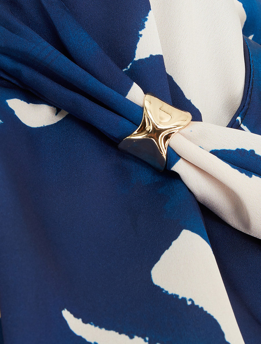 Top satiné imprimé fantaisie à bretelles bijoux - Marine - 3