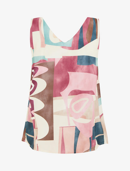 Top droit imprimé graphique à bretelles bijoux - Rose - 2