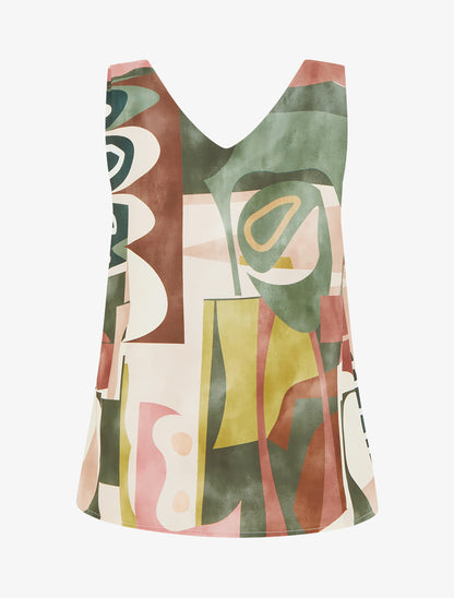 Top droit imprimé graphique à bretelles bijoux - Kaki - 2