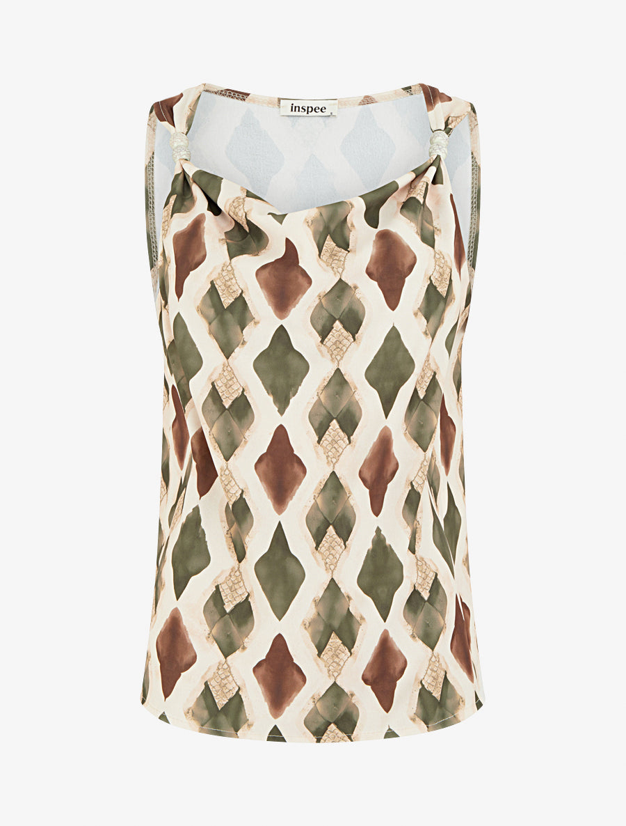 Top imprimé graphique à bretelles perlées - Kaki - 1
