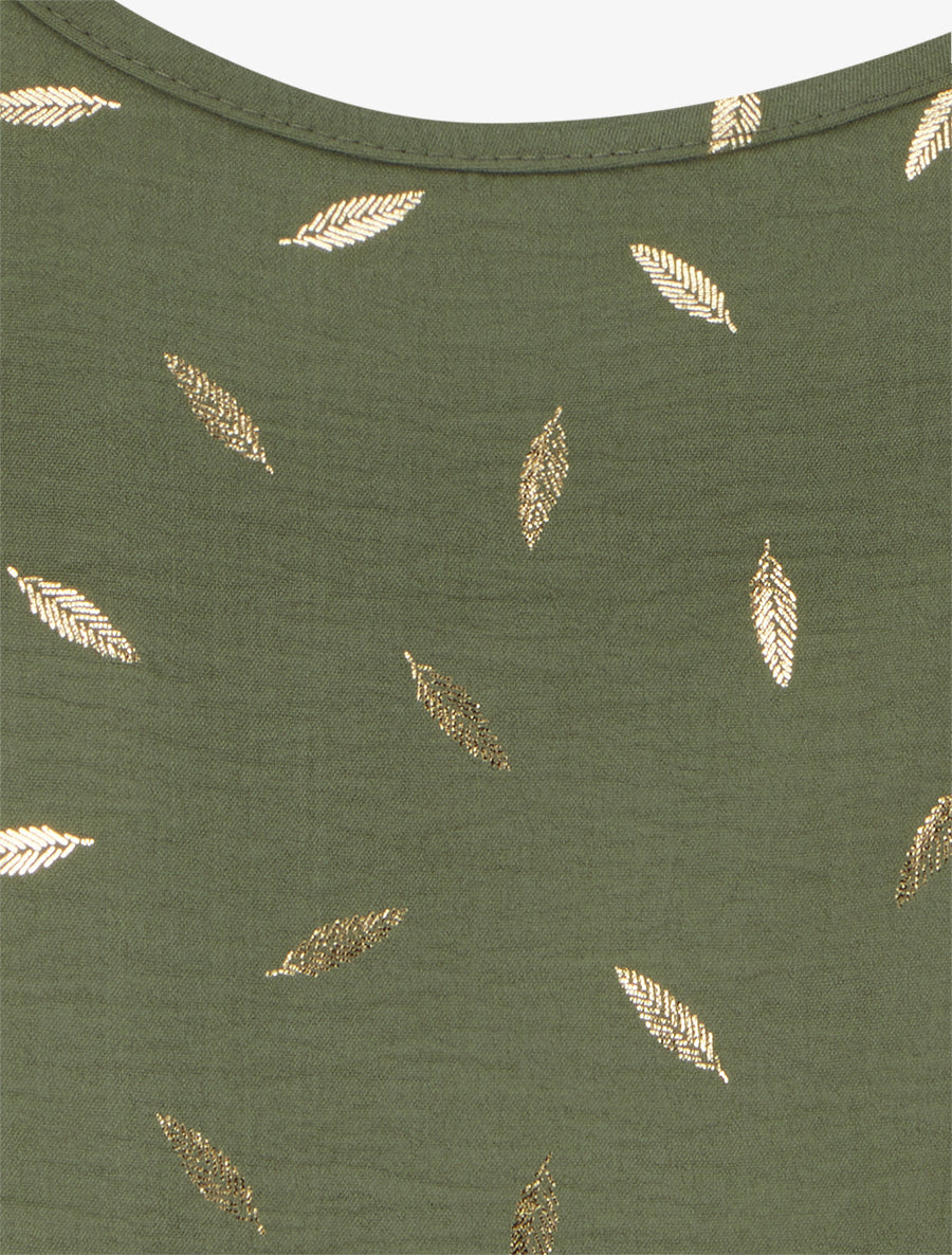 Débardeur à bretelles bijoux et imprimé plume - Kaki - 3