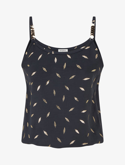 Débardeur à bretelles bijoux et imprimé plume - Noir - 1