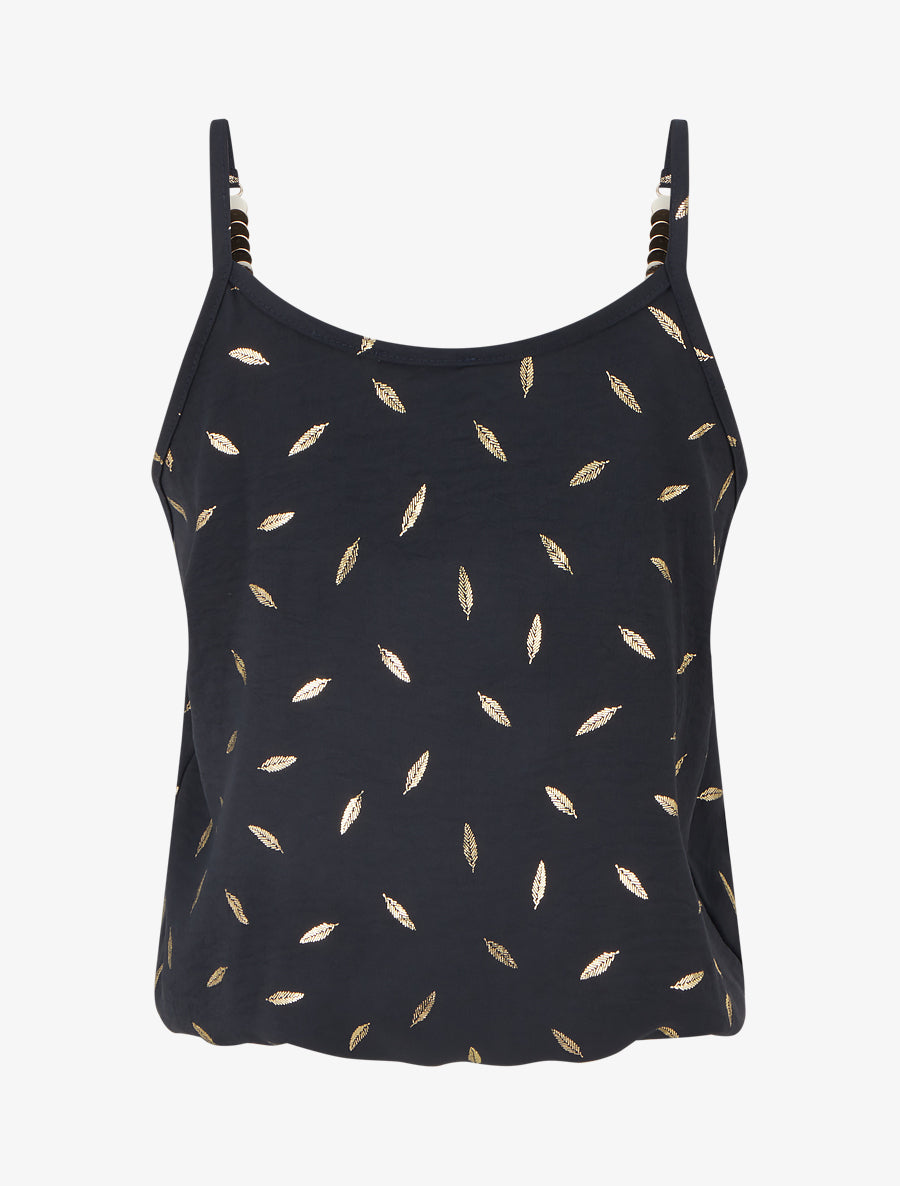 Débardeur à bretelles bijoux et imprimé plume - Noir - 2