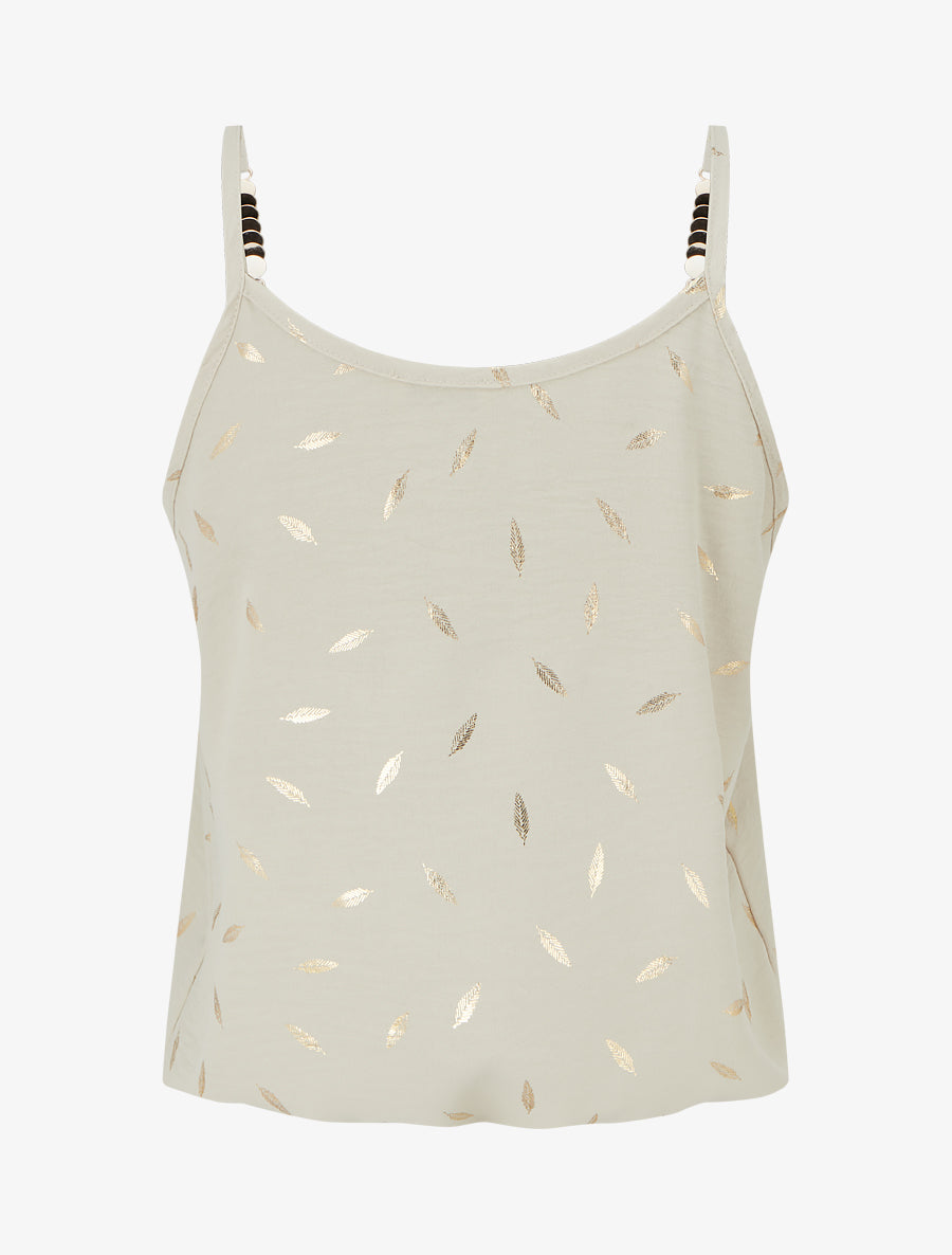 Débardeur à bretelles bijoux et imprimé plume - Beige - 2