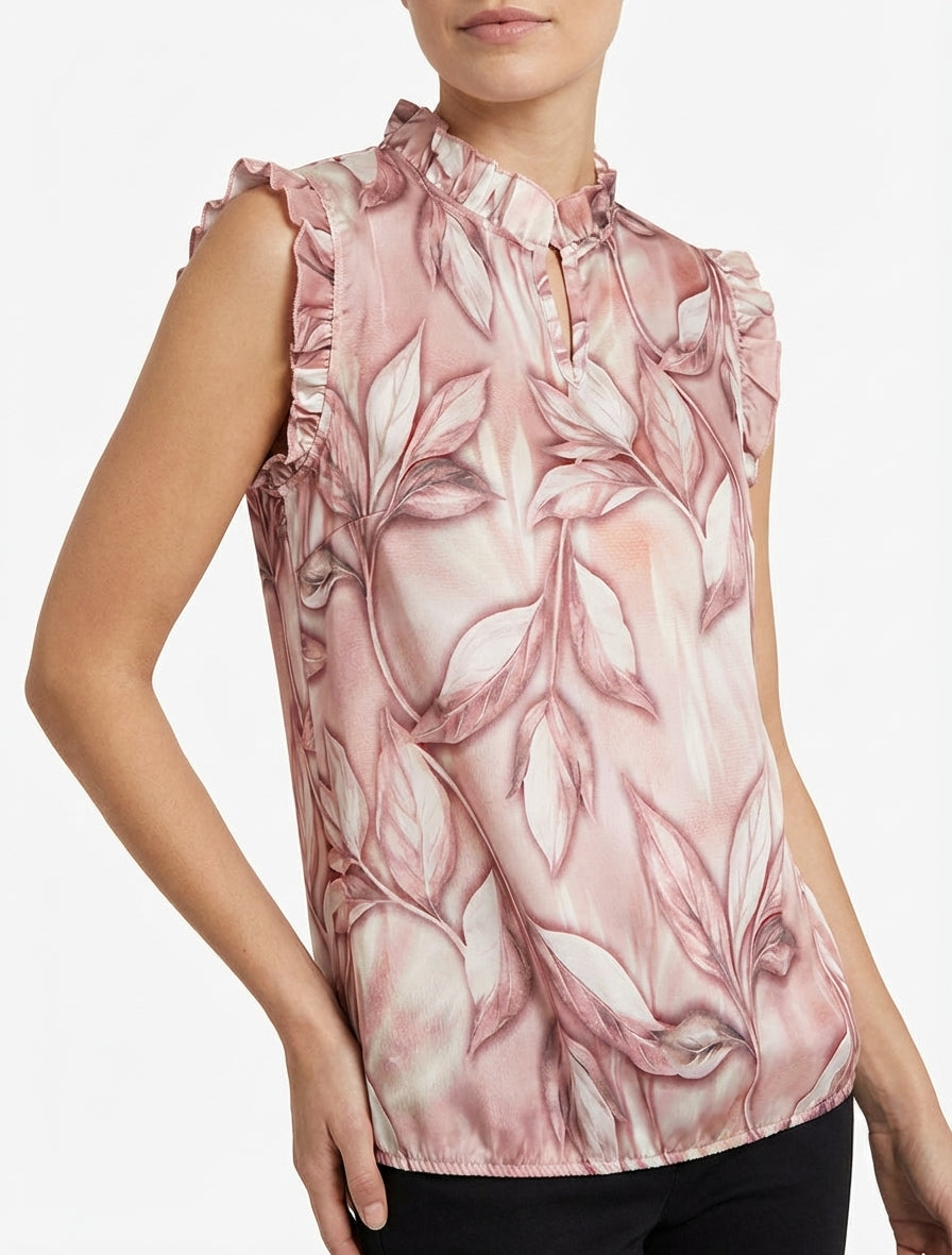Top satijnen blouse met bladerprint - Oudroze