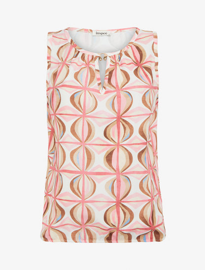 Top boule sans manches imprimé fantaisie - Rose - 1