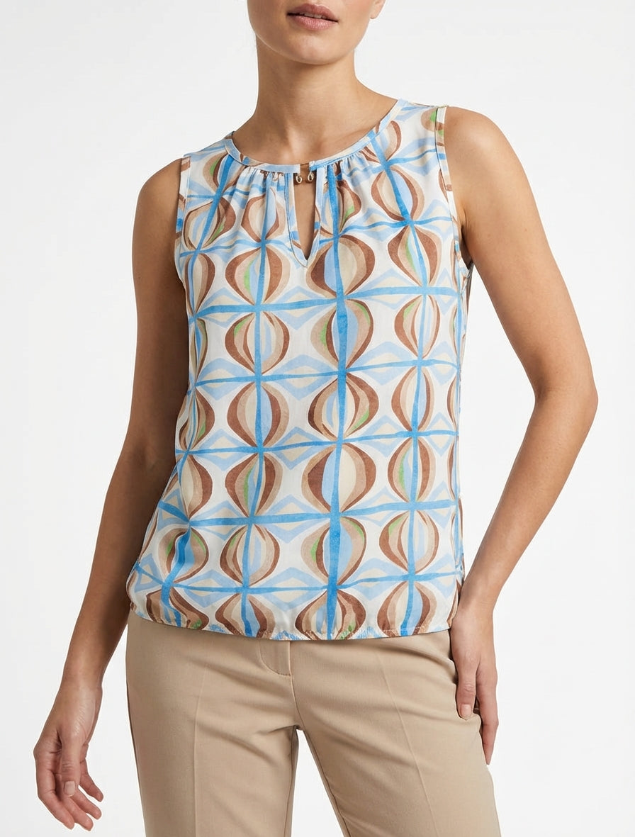 Mouwloze top met fantasieprint - Lichtblauw