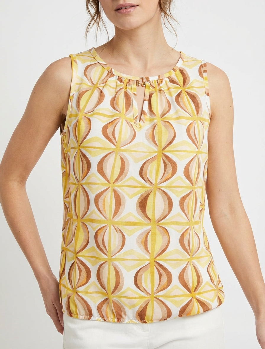 Mouwloze top met fantasieprint - Geel