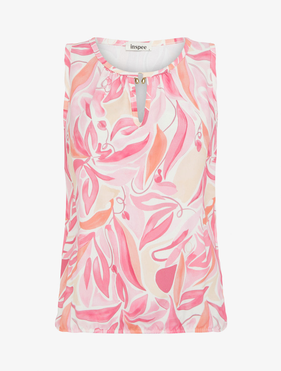 Top boule sans manches imprimé végétal - Rose - 1