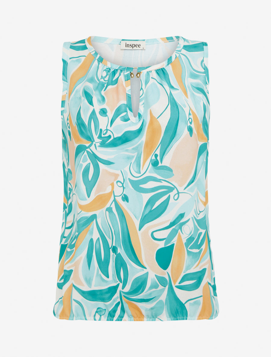 Top boule sans manches imprimé végétal - Vert d&