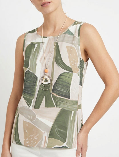 Mouwloze top met abstracte print - Kaki