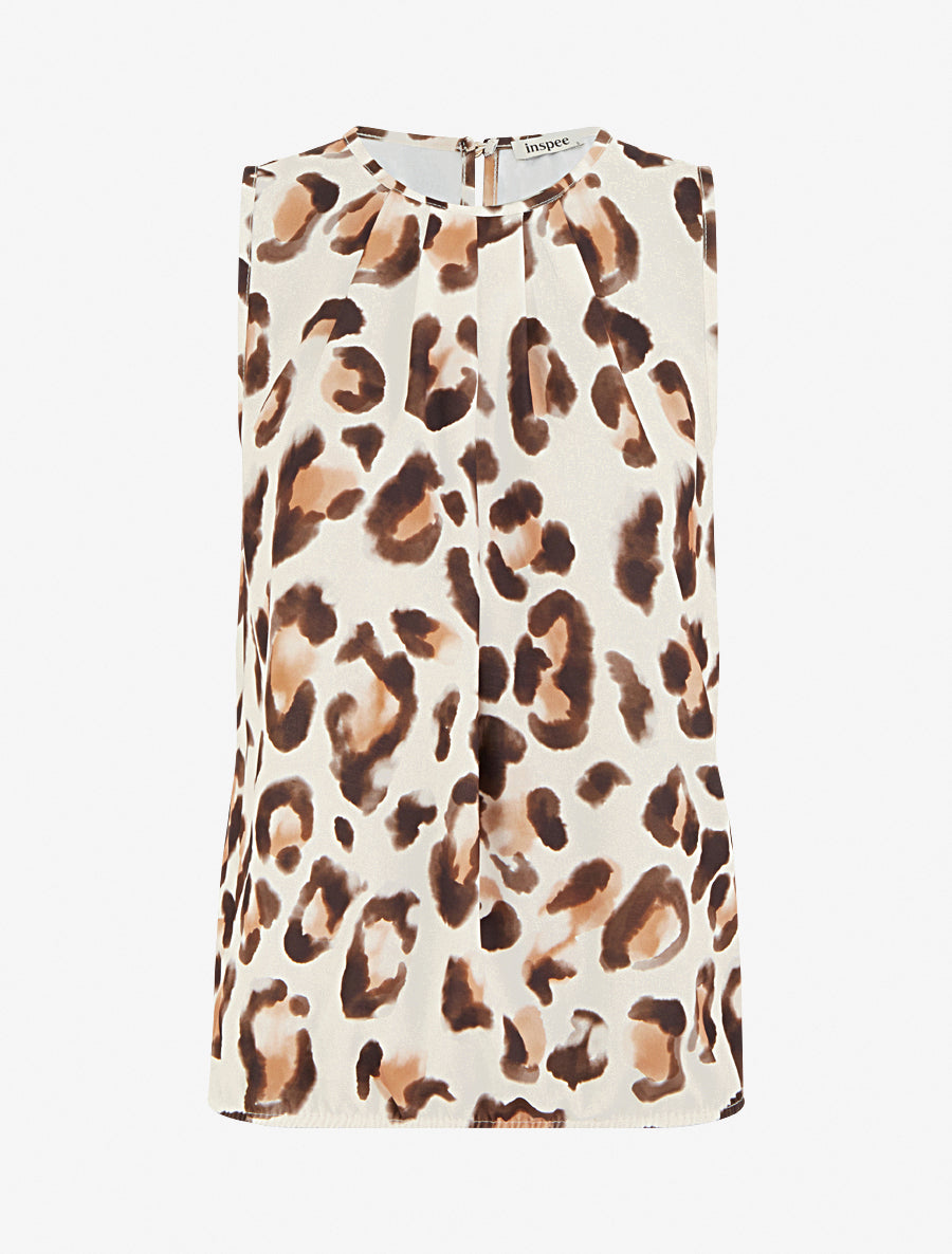 Top boule sans manches à imprimé léopard - Marron - 1