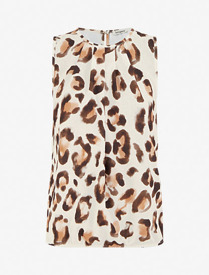Top boule sans manches à imprimé léopard - Marron - 1