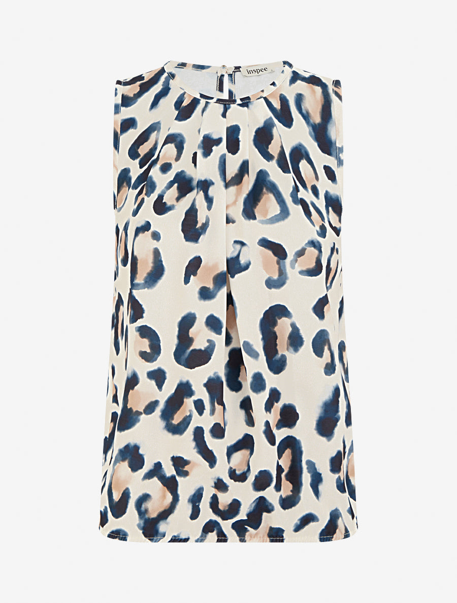 Top boule sans manches à imprimé léopard - Marine - 1