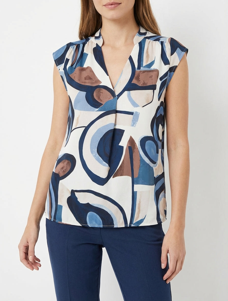 Mouwloze top met grafische print - Marine
