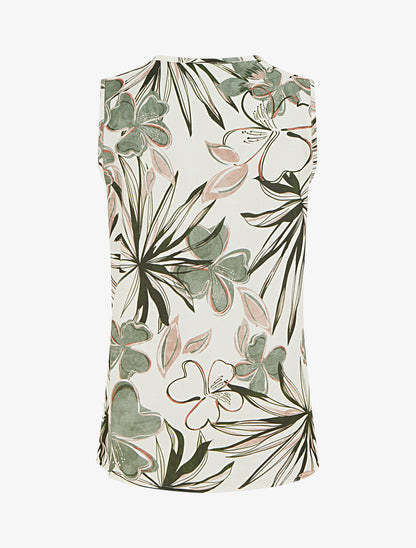 Top droit sans manches imprimé hibiscus - Kaki - 2