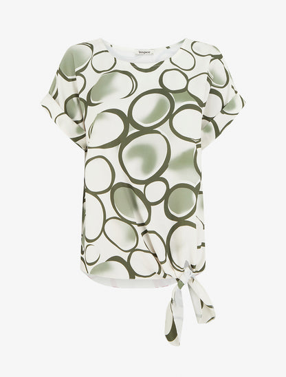 Top ample manches courtes imprimé cercles - Kaki - 1