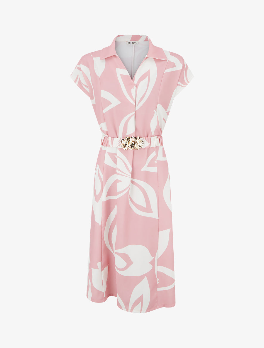 Robe droite ceinturée - Rose - 1