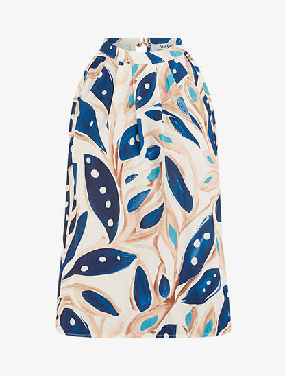 Top boule à col américain imprimé végétal - Marine - 1