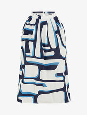 Top boule à col américain imprimé abstrait - Marine - 1