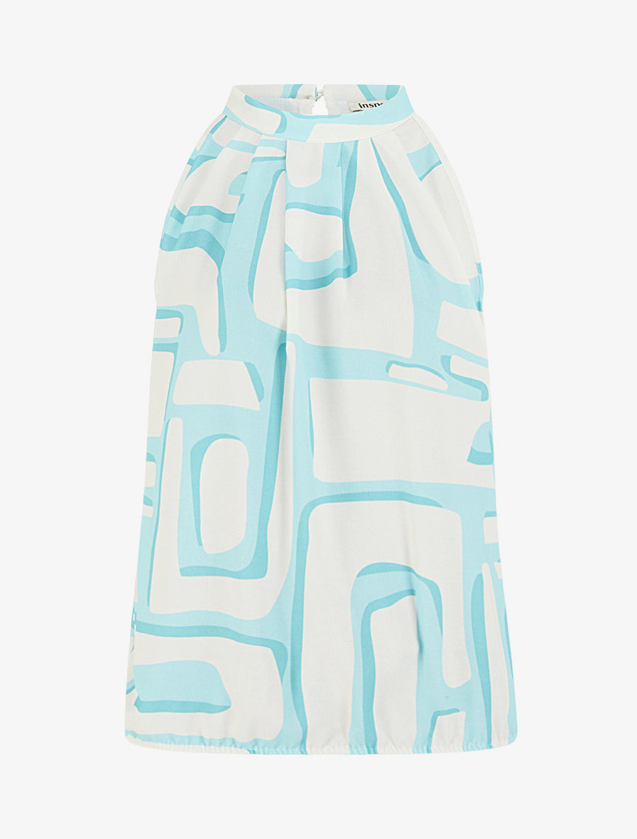 Top boule à col américain imprimé abstrait - Bleu clair - 1