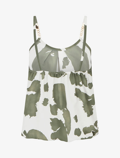 Caraco imprimé vache à bretelles métallisées - Kaki - 2