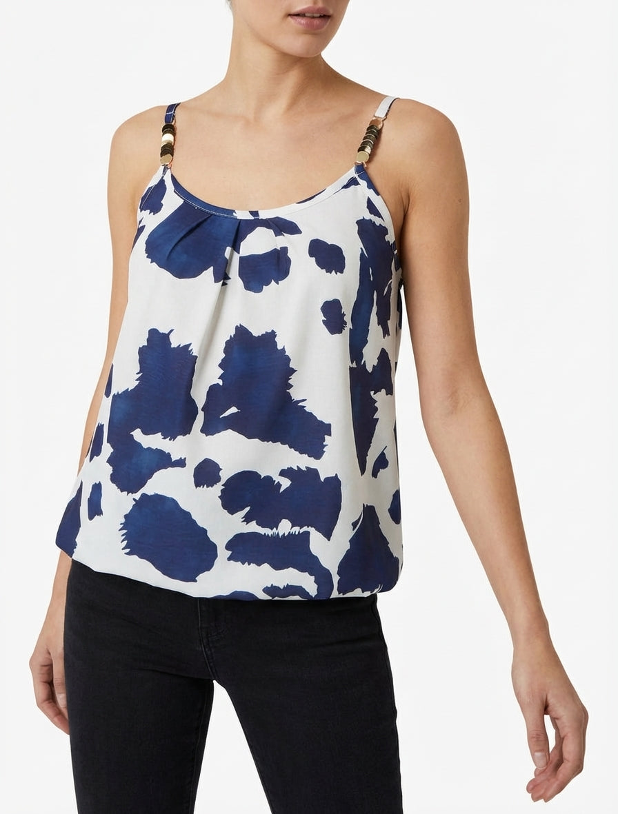 Koeienprint hemdje met metallic bandjes - Marine