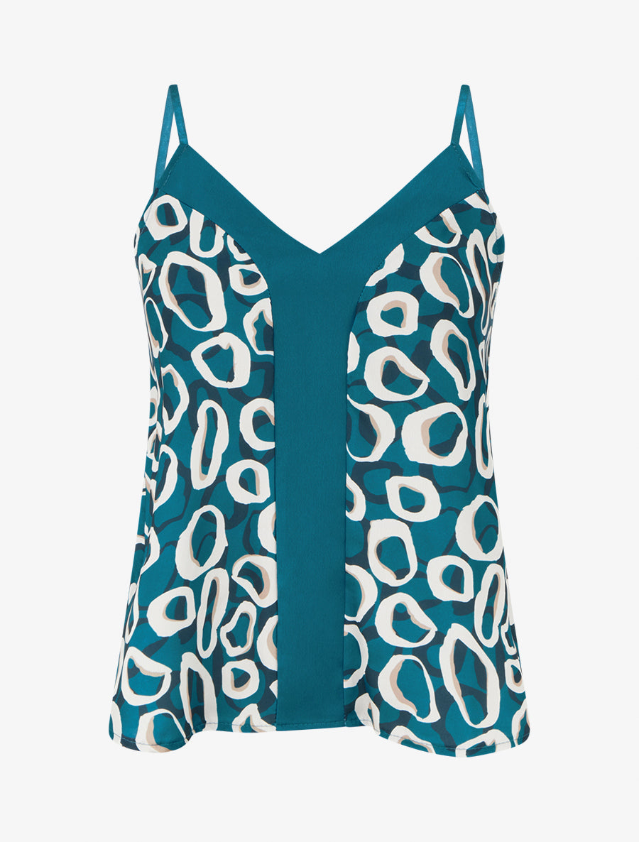 Caraco satiné imprimé graphique - Bleu canard - 1