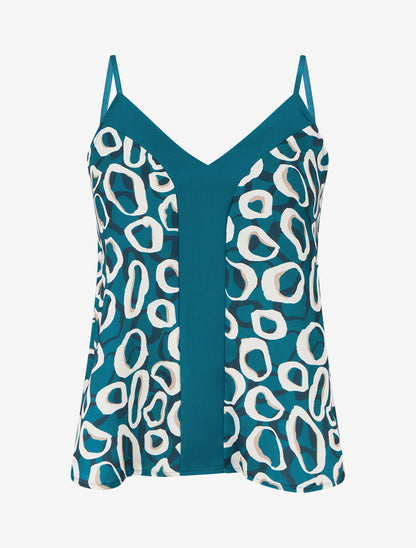 Caraco satiné imprimé graphique - Bleu canard - 1