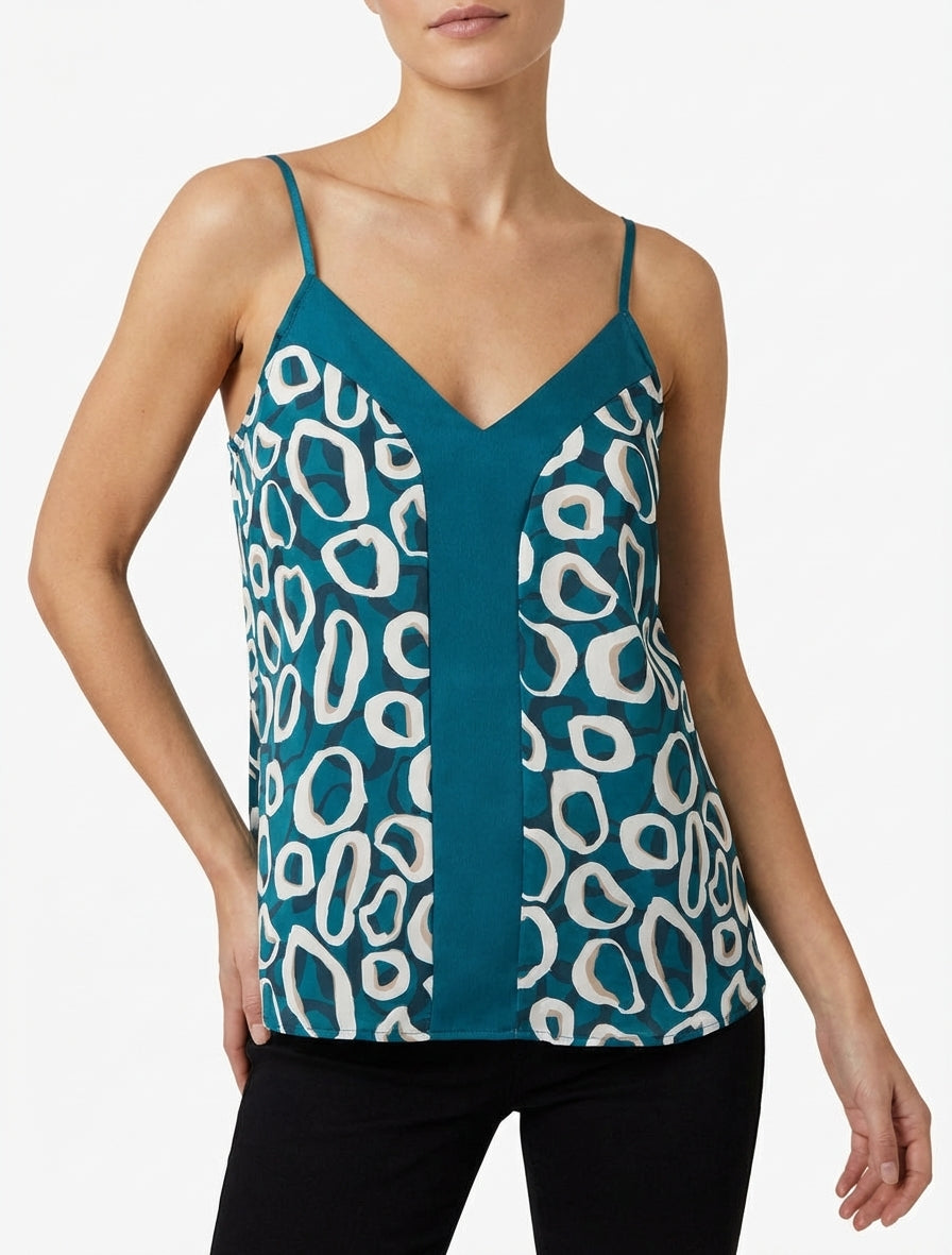 Satijnen hemdje met grafische print - Eendenblauw