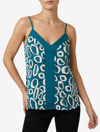 Satijnen hemdje met grafische print - Eendenblauw