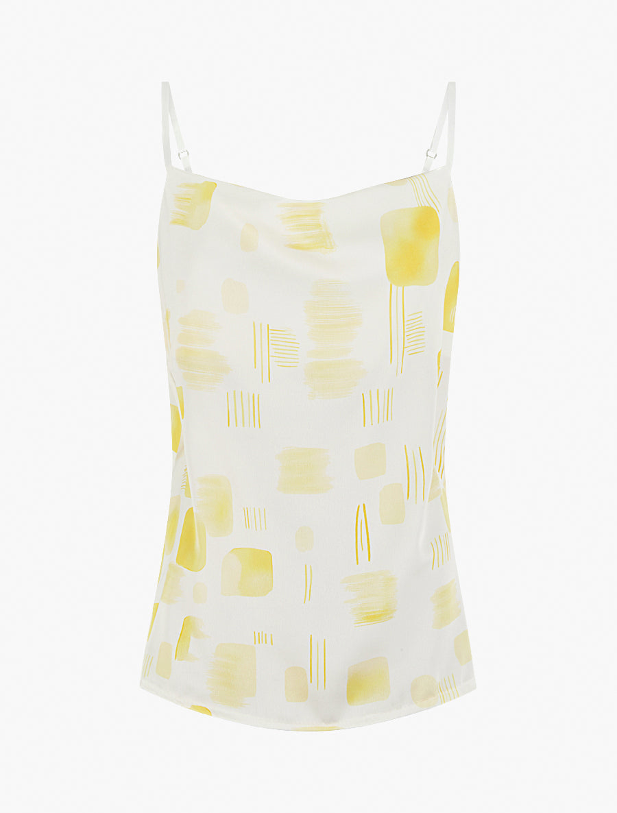 Caraco effet satiné à imprimé stylisé - Jaune - 1