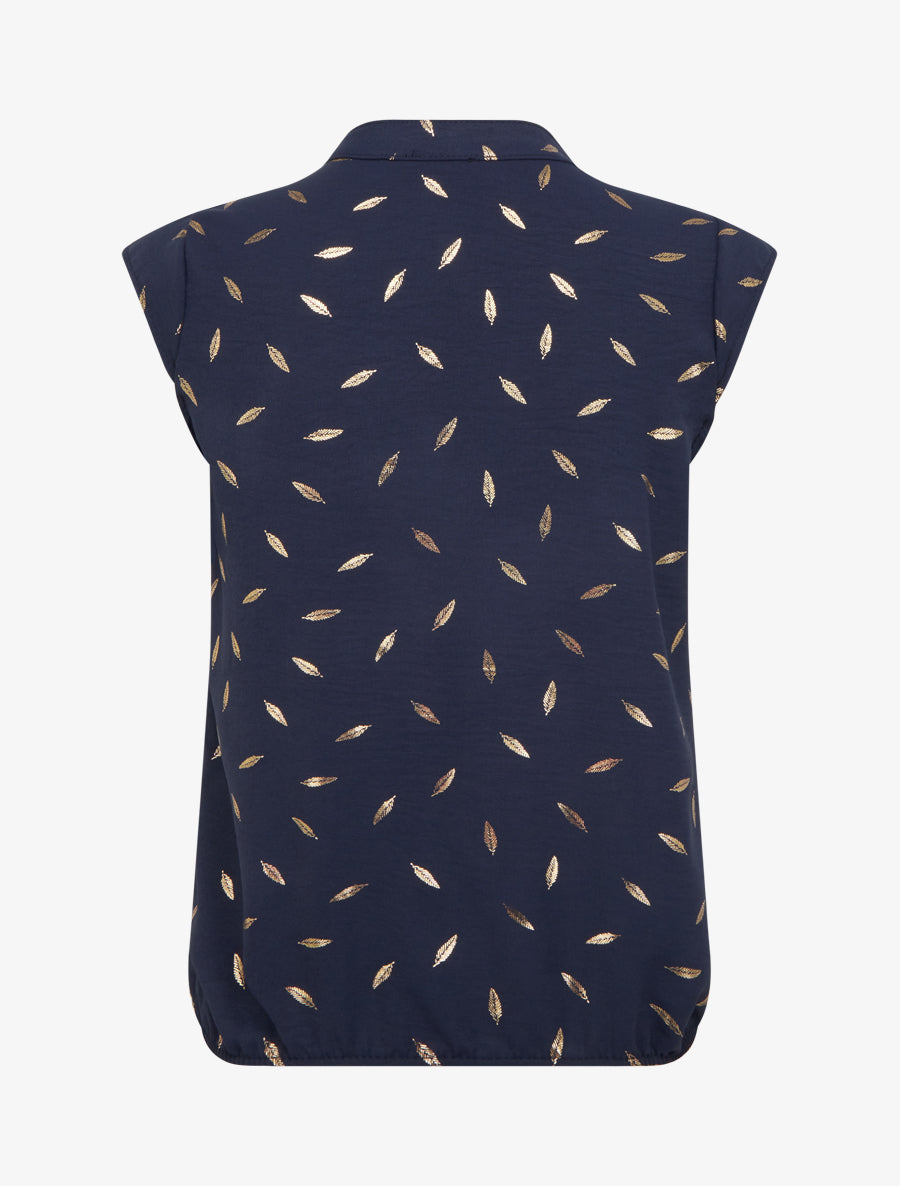 Top élastiqué à imprimé plumes irisées - Marine - 2